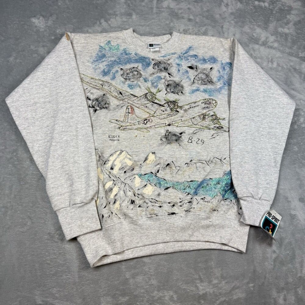 Vintage Pro Spirit B-29 Korea War Art Sweatshirt Made USA Large 90s NWT